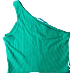 teal one shoulder crop top